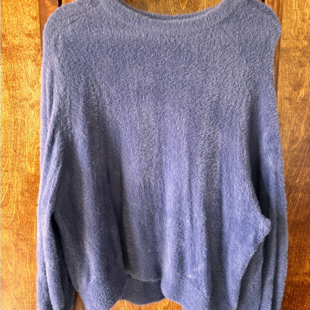 Aerie Fuzzy Soft Blue Crew Neck Sweater